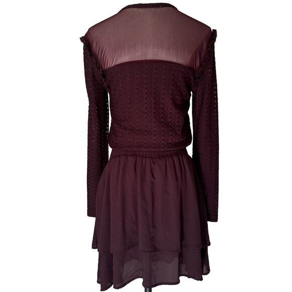 Women’s Formal Red Cocktail Lace Dress Short Mesh Ruffle Elastic Waist Sz M - Picture 3 of 11